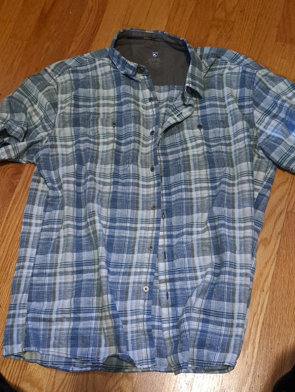 Kuhl Men’s Blue and White Plaid Short-Sleeve Button-Down Shirt